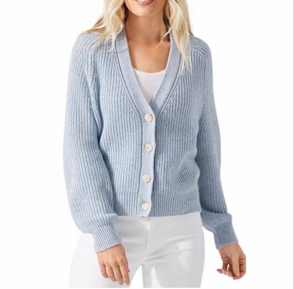 Tommy Bahama $148 Women's Cabana Solstice Cardigan Sweater Wool Blend Blue M NWT